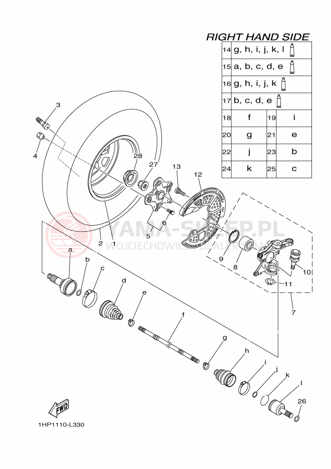 Schemat "PRZEDNIE KOŁO 2" do Yamaha YFM550FWAD