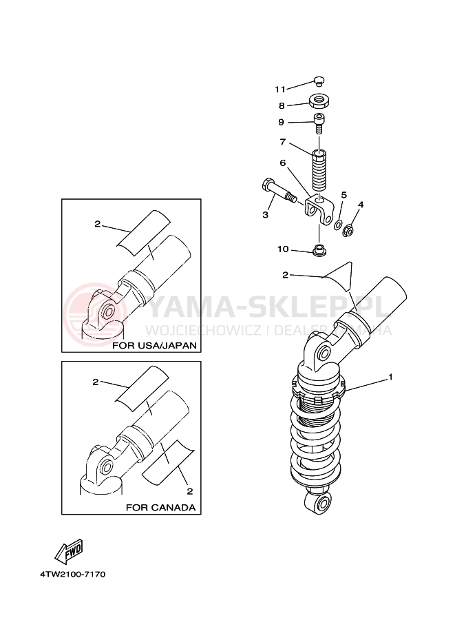 Schemat "zawieszenie tył" do Yamaha TZ250