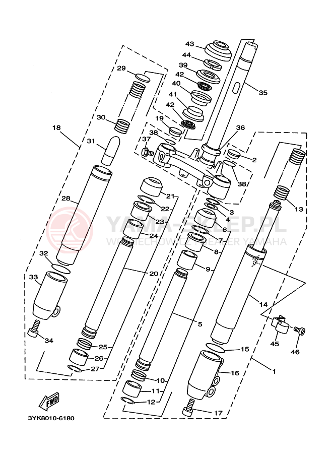 Schemat "Amortyzatory przód" do Yamaha YG50Z JOG Z