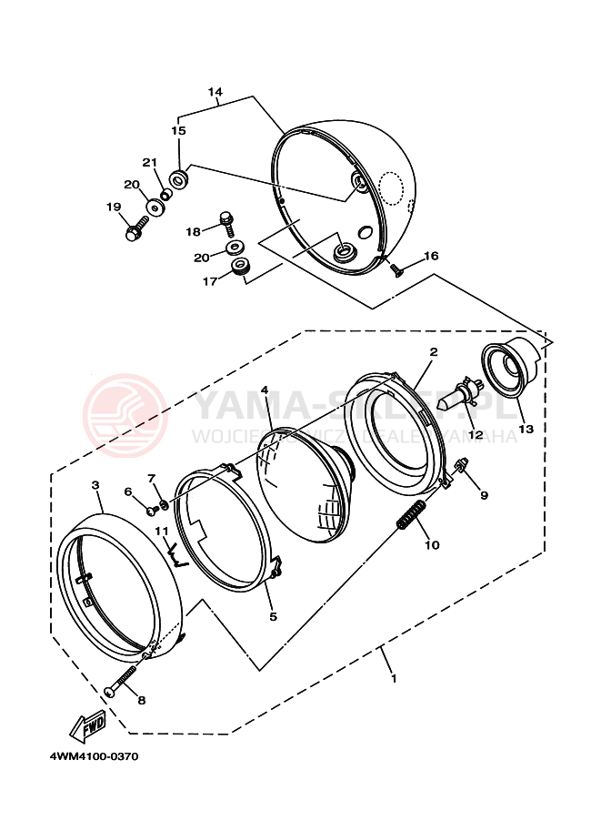 Schemat "Lampa przód" do Yamaha XV1600 XV1600A
