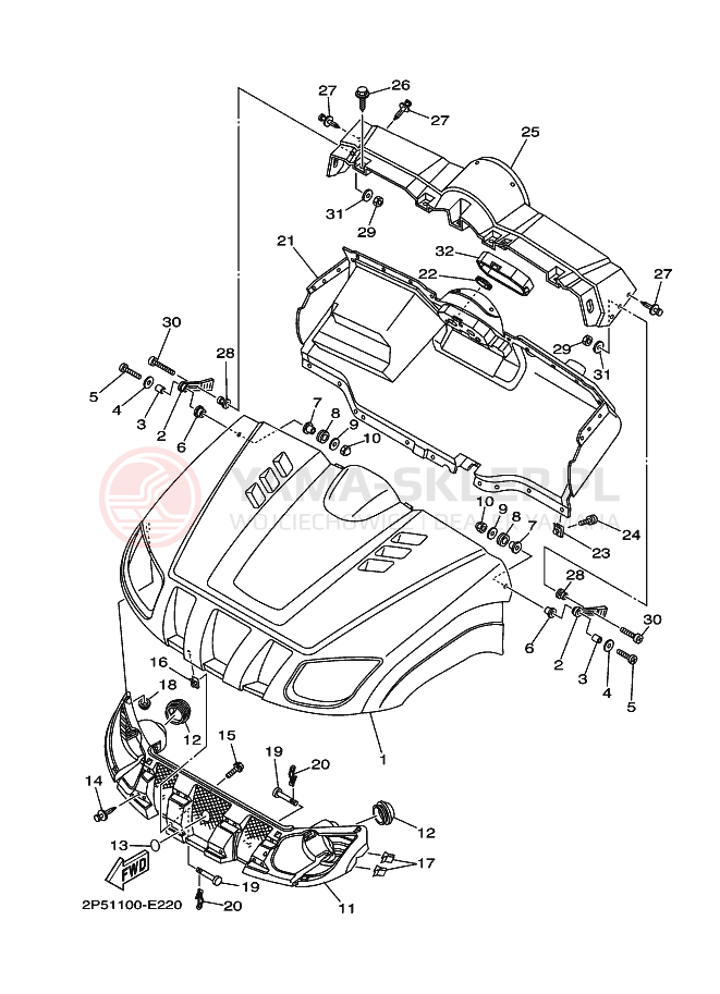 Schemat "Przedni błotnik" do Yamaha RHINO 450