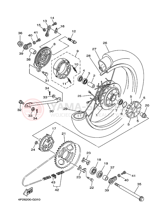 Schemat "Koło tył" do Yamaha YBR125E