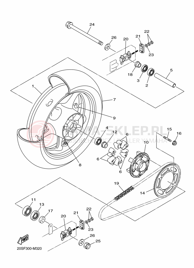 Schemat "Koło tył" do Yamaha XJ6F