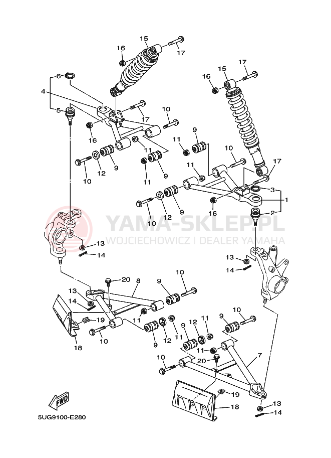Schemat "PRZEDNIE ZAWIESZENIE KOŁA" do Yamaha RHINO 450