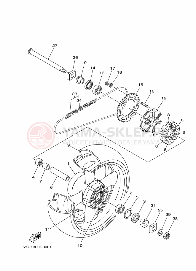 Schemat "Koło tył" do Yamaha MT01