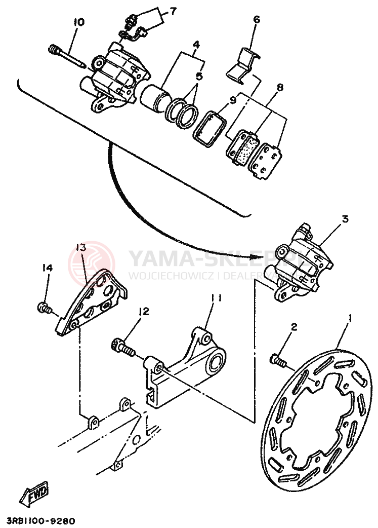 Schemat "Zacisk hamulcowy tylny" do Yamaha YZ250WR WIDE RATIO YZ250