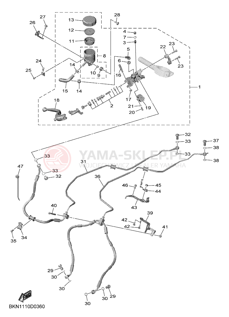 Schemat "Pompa hamulcowa przednia" do Yamaha R9 35KW