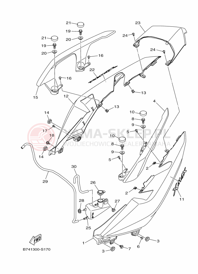Schemat "Pokrywa boczna" do Yamaha X-MAX 300