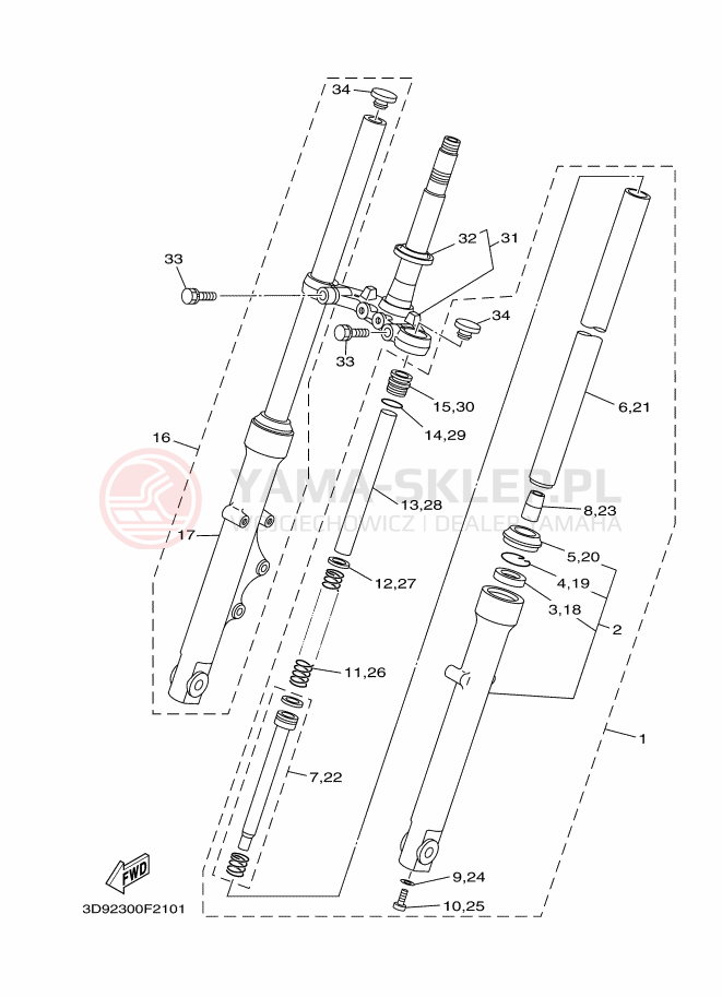 Schemat "Amortyzatory przód" do Yamaha YBR125ED
