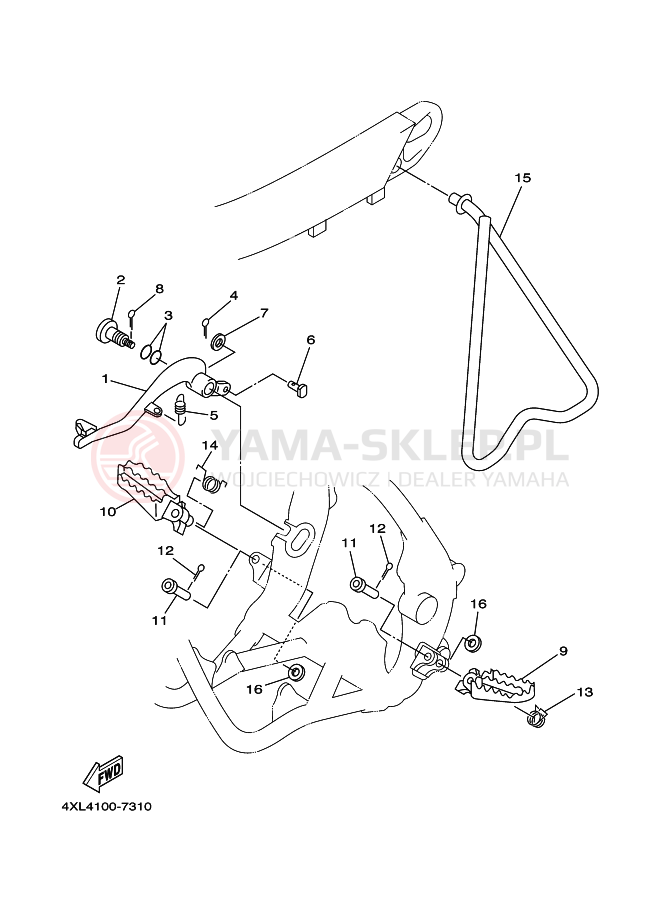 Schemat "Stopka postojowa i podnóżki" do Yamaha YZ125