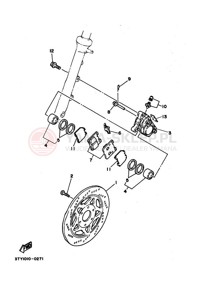 Schemat "Zacisk hamulcowy + tarcza przód" do Yamaha SRX250