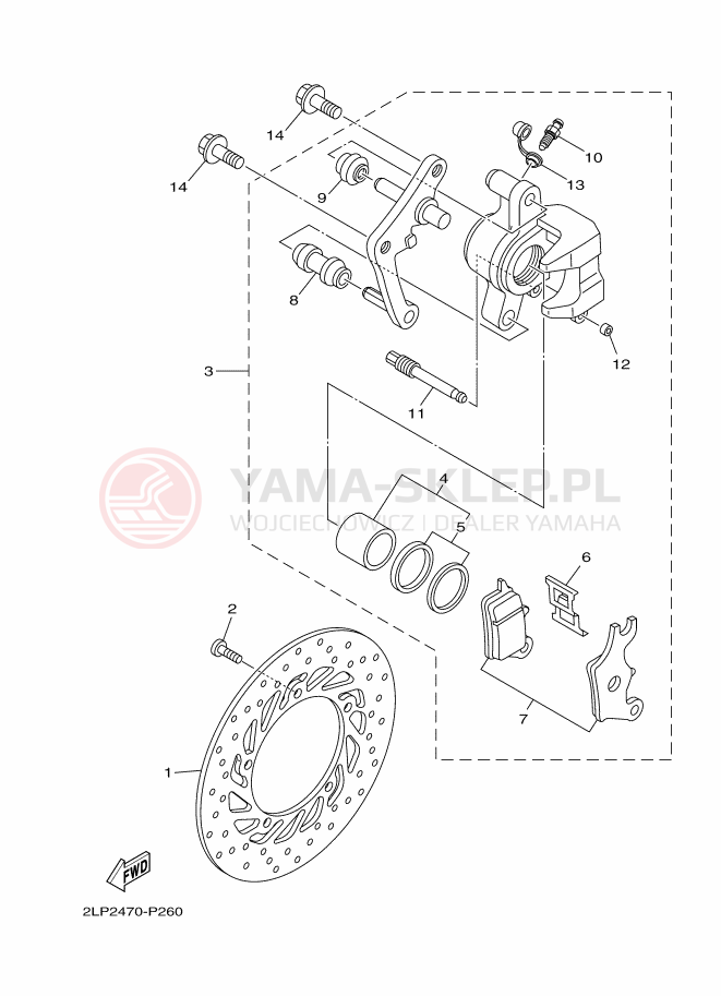 Schemat "Zacisk hamulcowy + tarcza przód" do Yamaha YC125-5