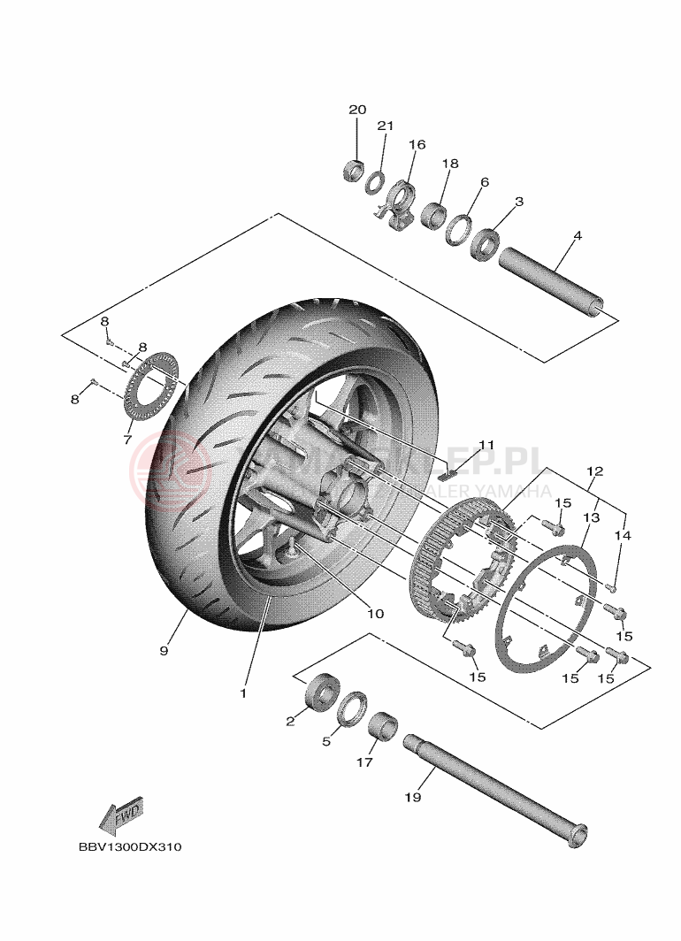 Schemat "Koło tył" do Yamaha TMAX TECH MAX