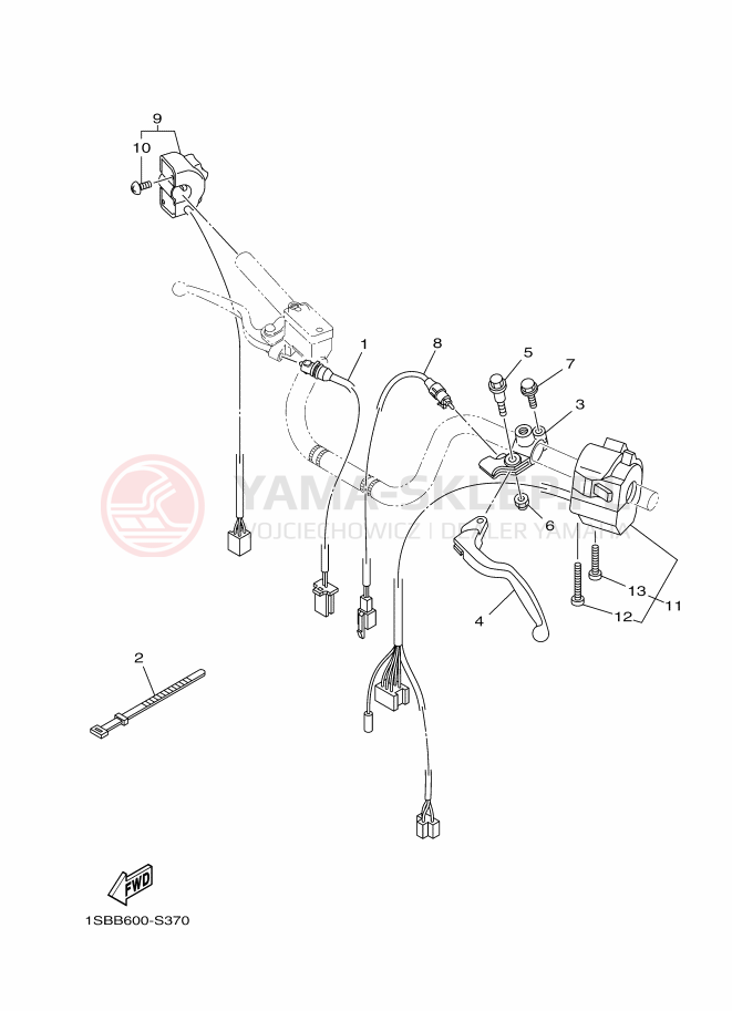 Schemat "Kierownica i osprzęt" do Yamaha XTZ125E