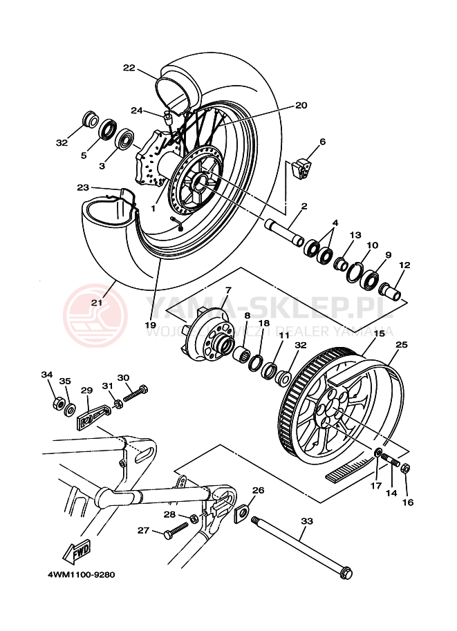 Schemat "Koło tył" do Yamaha XV1600 XV1600A