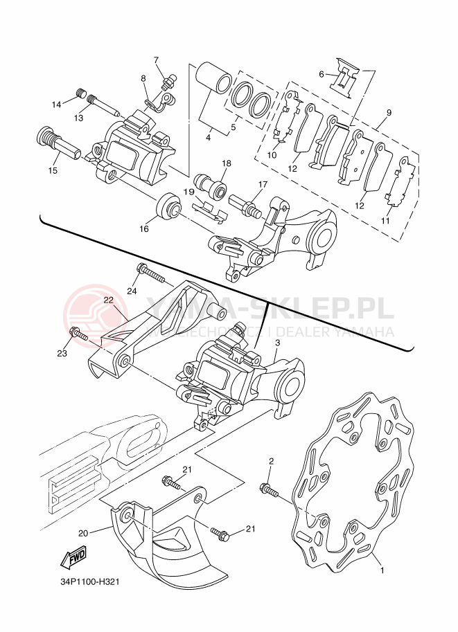 Schemat "Zacisk hamulcowy tylny" do Yamaha YZ450F