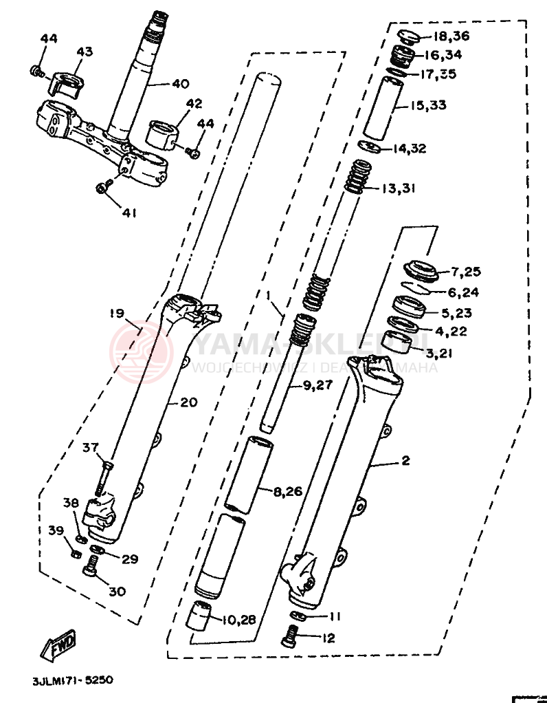 Schemat "Amortyzatory przód" do Yamaha XV1100 XV1100J VIRAGO