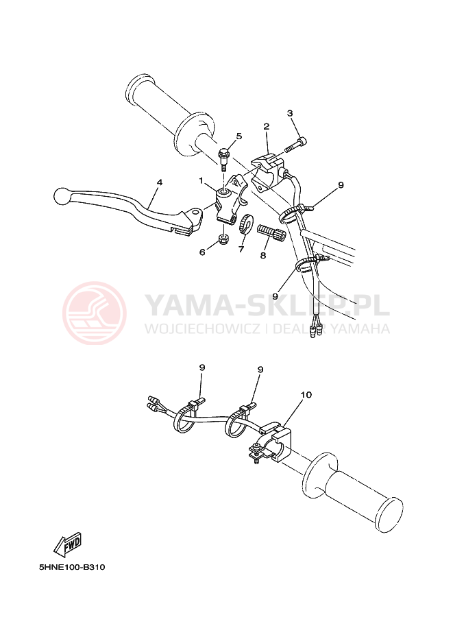 Schemat "Kierownica i osprzęt" do Yamaha TT-R90E