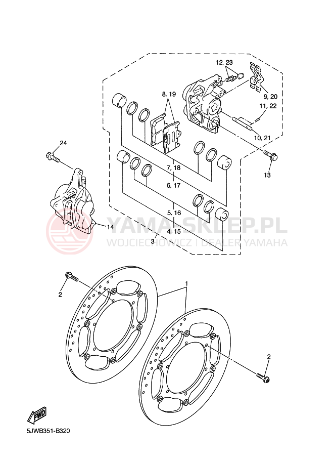 Schemat "Zacisk hamulcowy + tarcza przód" do Yamaha FJR1300A