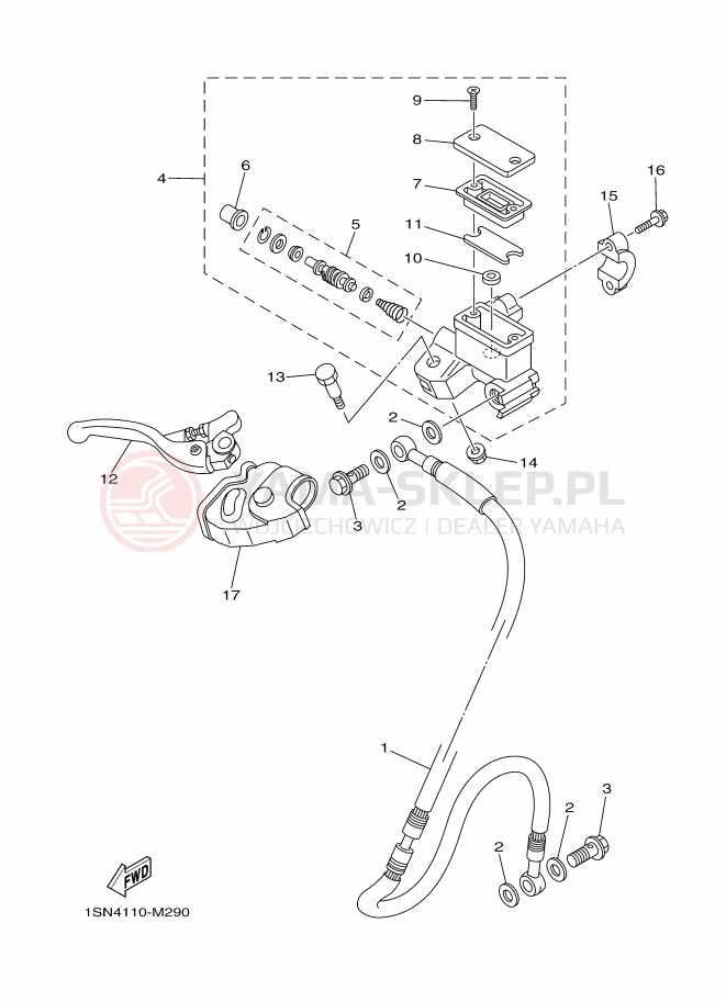 Schemat "Pompa hamulcowa przednia" do Yamaha YZ85LW