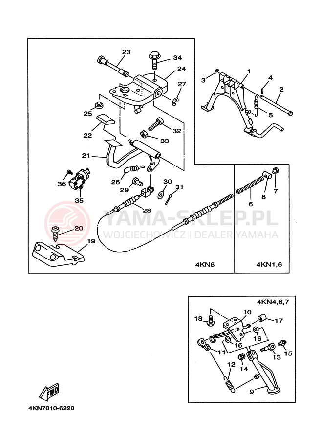 Schemat "Stopka postojowa i podnóżki" do Yamaha BA50N GEAR