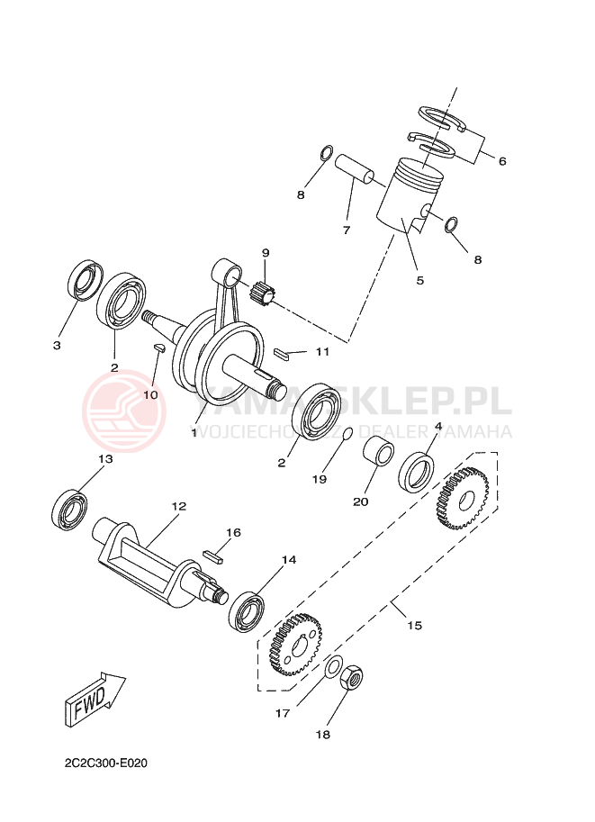 Schemat "Wał korbowy, tłok" do Yamaha DT50SM