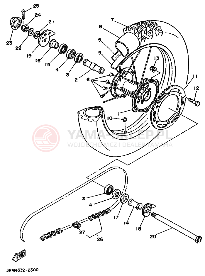Schemat "Koło tył" do Yamaha DT125R
