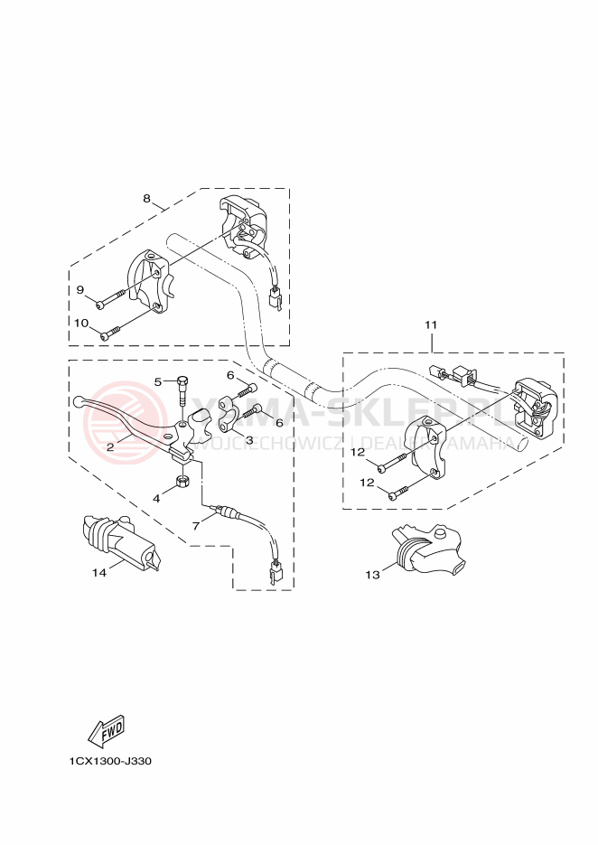 Schemat "Kierownica i osprzęt" do Yamaha BWS 125