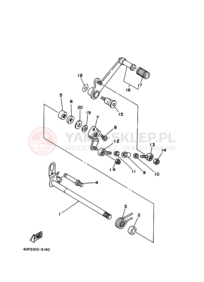 Schemat "Dźwignia zmiany biegów, wałek" do Yamaha TZ250