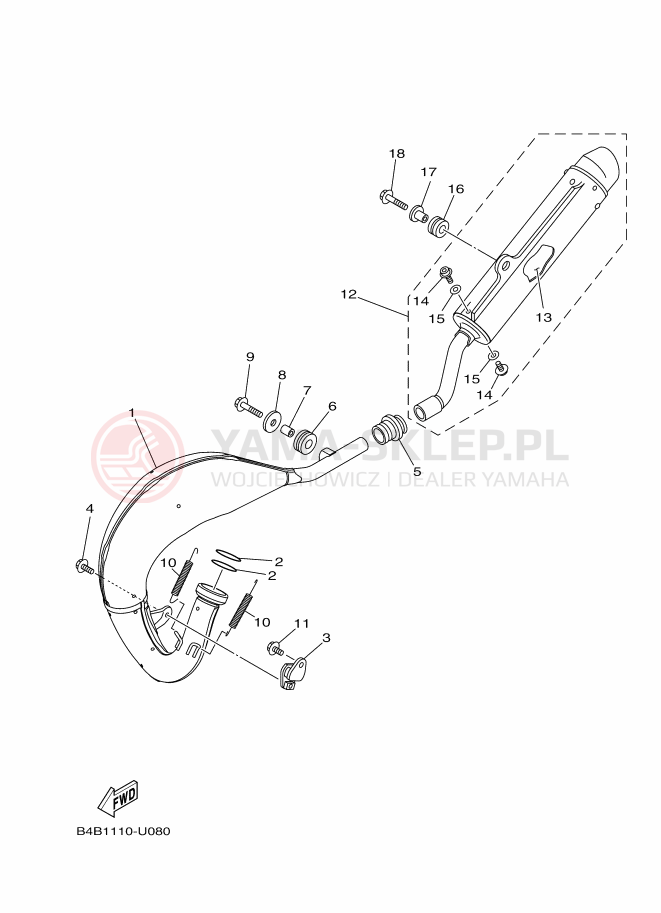 Schemat "Wydech końcowy" do Yamaha YZ85