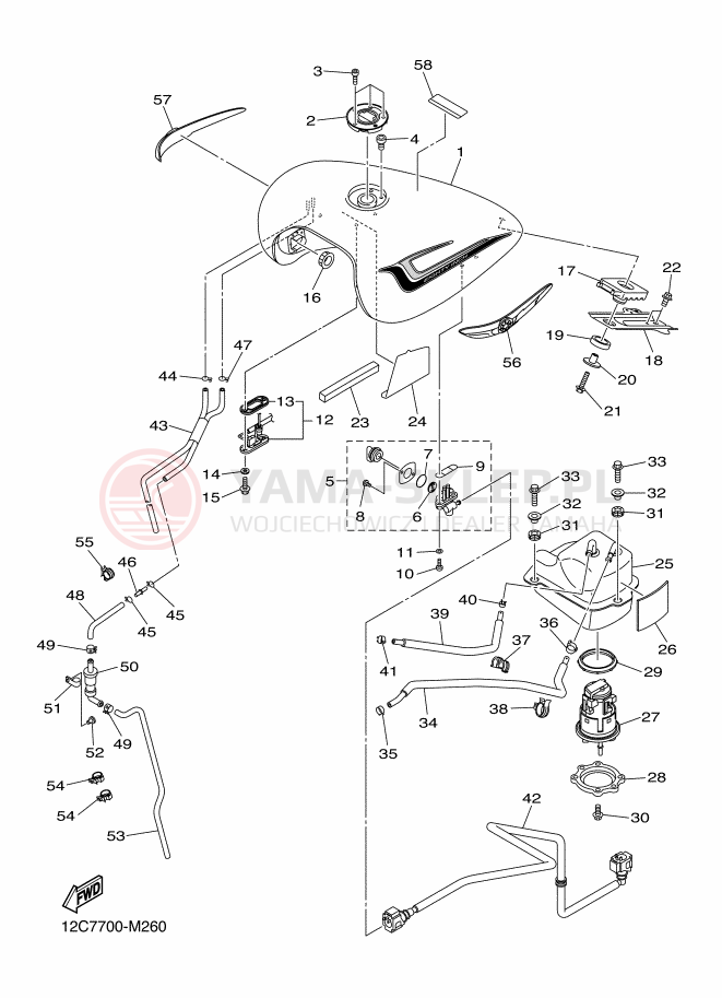 Schemat "zbiornik paliwa" do Yamaha XVS1300A
