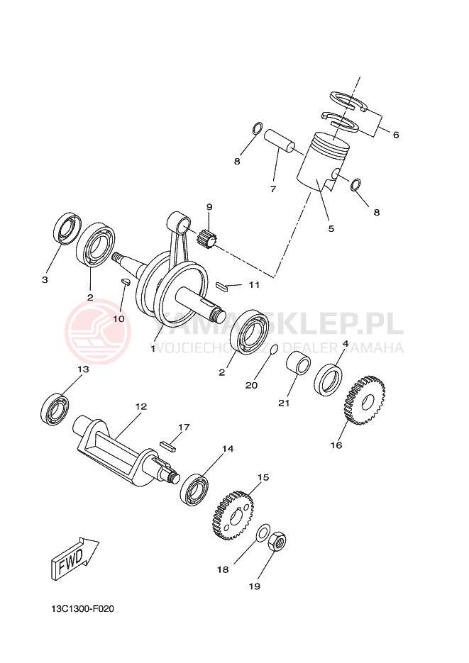 Schemat "Wał korbowy, tłok" do Yamaha DT50X