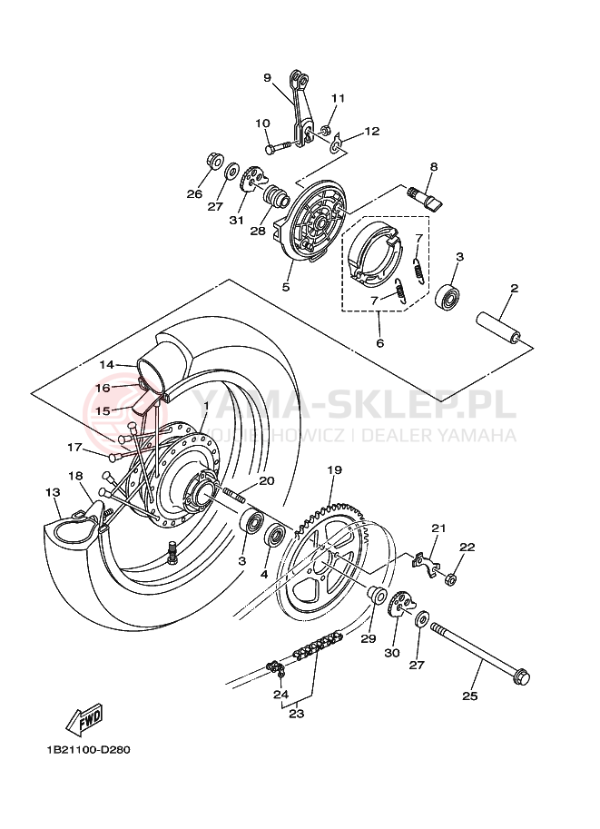 Schemat "Koło tył" do Yamaha TT-R125LWE
