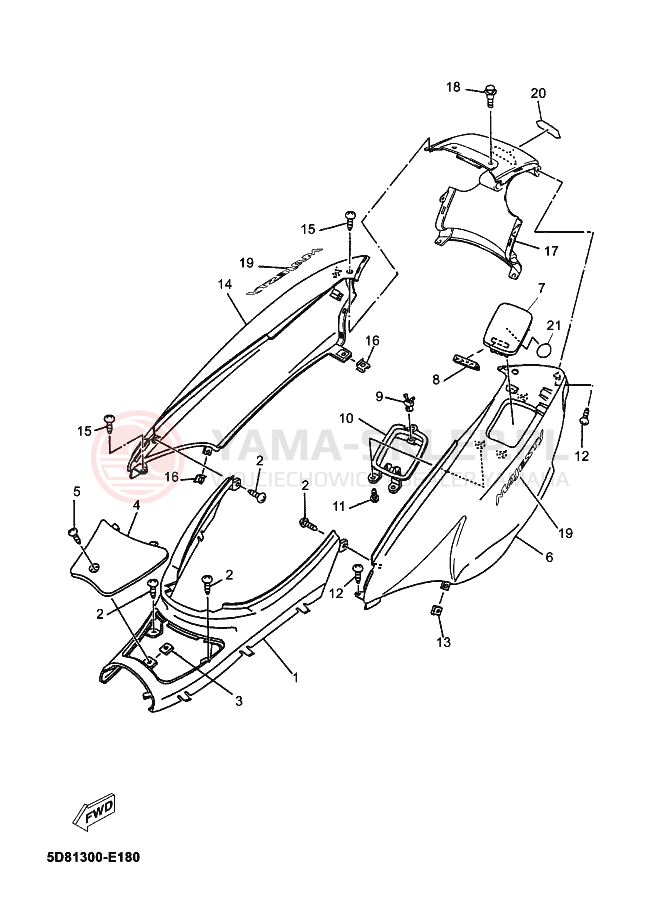 Schemat "Pokrywa boczna" do Yamaha MAJESTY 125