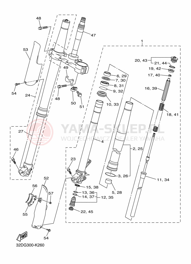 Schemat "Amortyzatory przód" do Yamaha WR250X