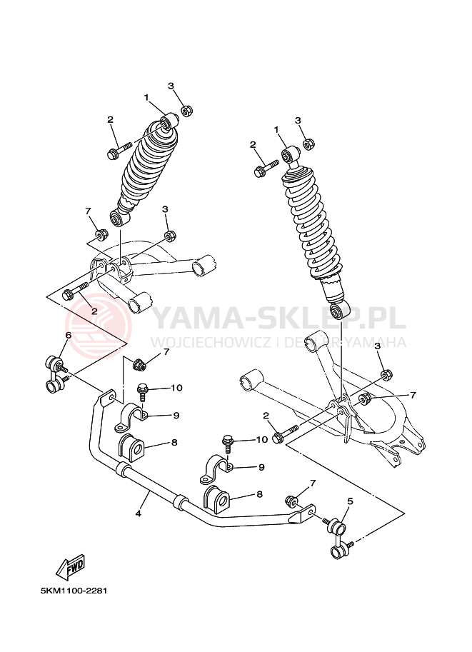 Schemat "zawieszenie tył" do Yamaha GRIZZLY