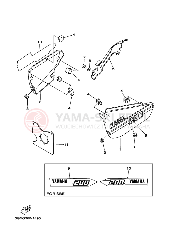 Schemat "Pokrywa boczna" do Yamaha AG200F