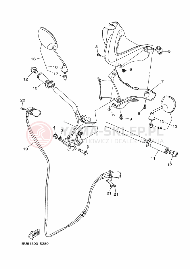 Schemat "Kierownica i osprzęt" do Yamaha TRICITY 125