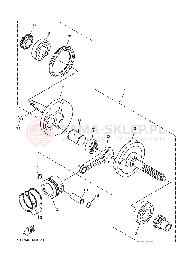 Schemat "Wał korbowy, tłok" do Yamaha AL115C MIO