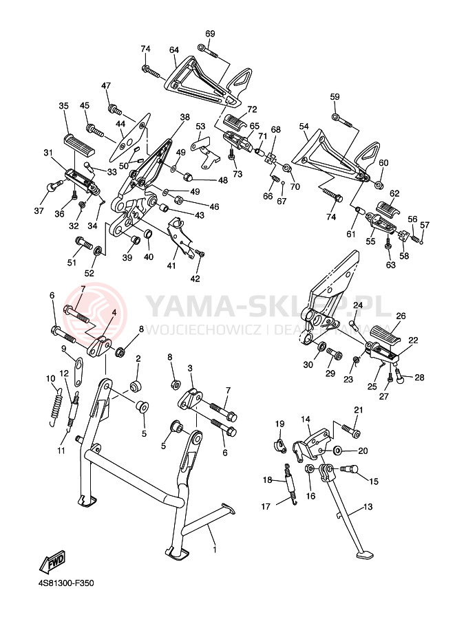 Schemat "Stopka postojowa i podnóżki" do Yamaha FAZER
