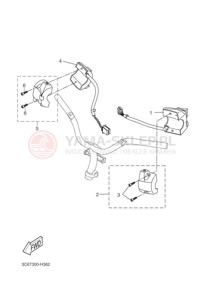 Schemat "Kierownica i osprzęt" do Yamaha AEROX