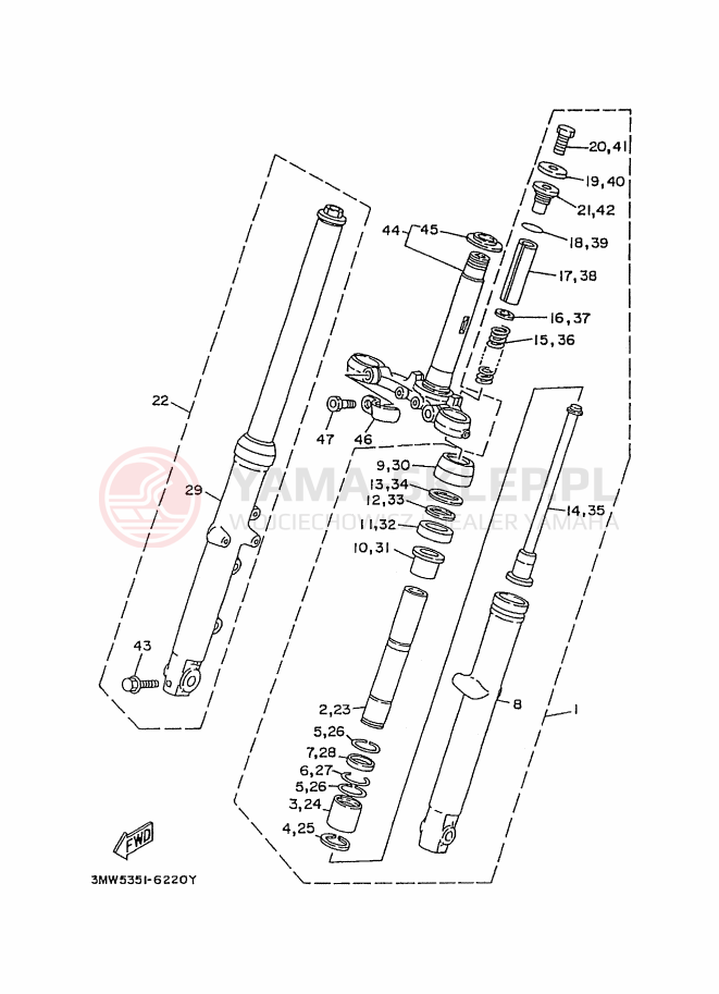 Schemat "Amortyzatory przód" do Yamaha SR125