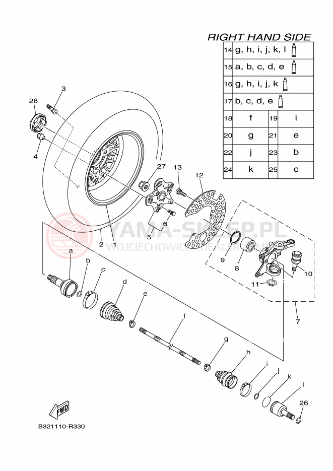 Schemat "Koło przód" do Yamaha KODIAK 700 EPS
