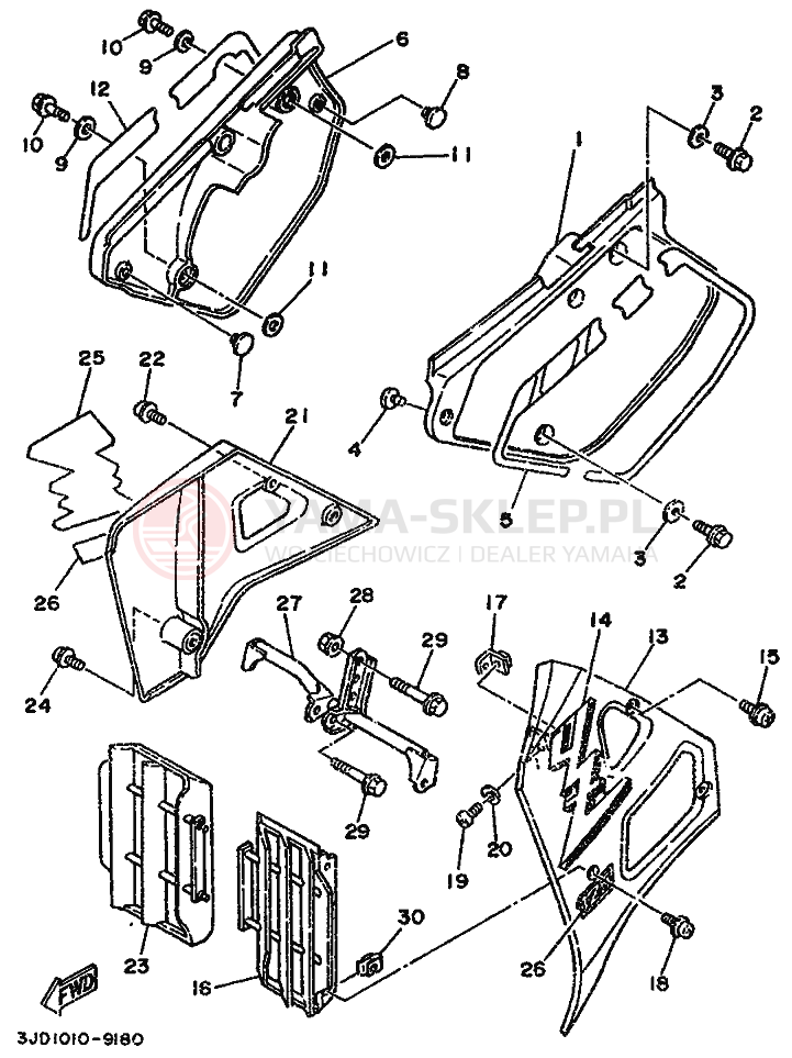Schemat "Pokrywa boczna" do Yamaha YZ125