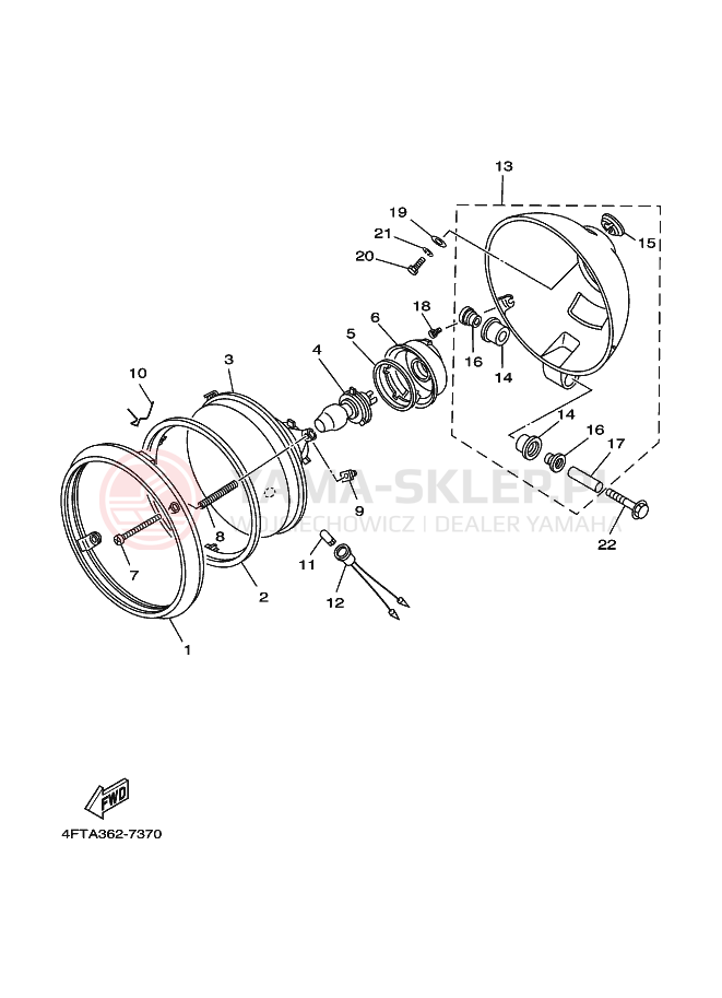 Schemat "Lampa przód" do Yamaha XV535 VIRAGO
