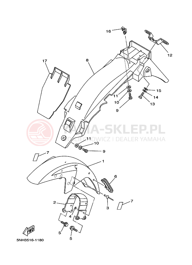 Schemat "błotnik" do Yamaha YBR125E