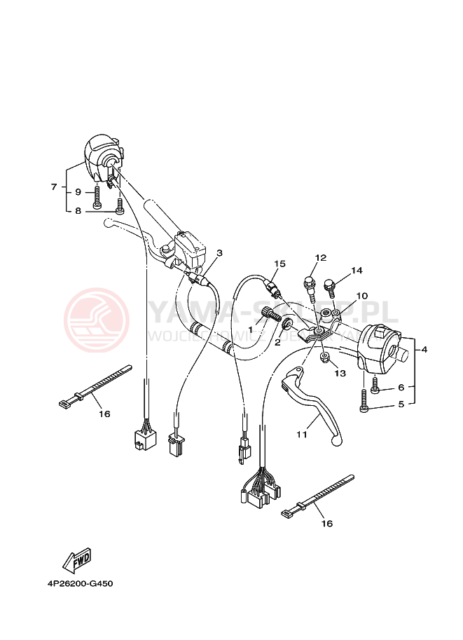 Schemat "Kierownica i osprzęt" do Yamaha YBR125E