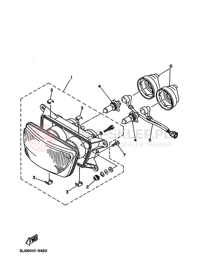 Schemat "Lampa przód" do Yamaha FZR250R