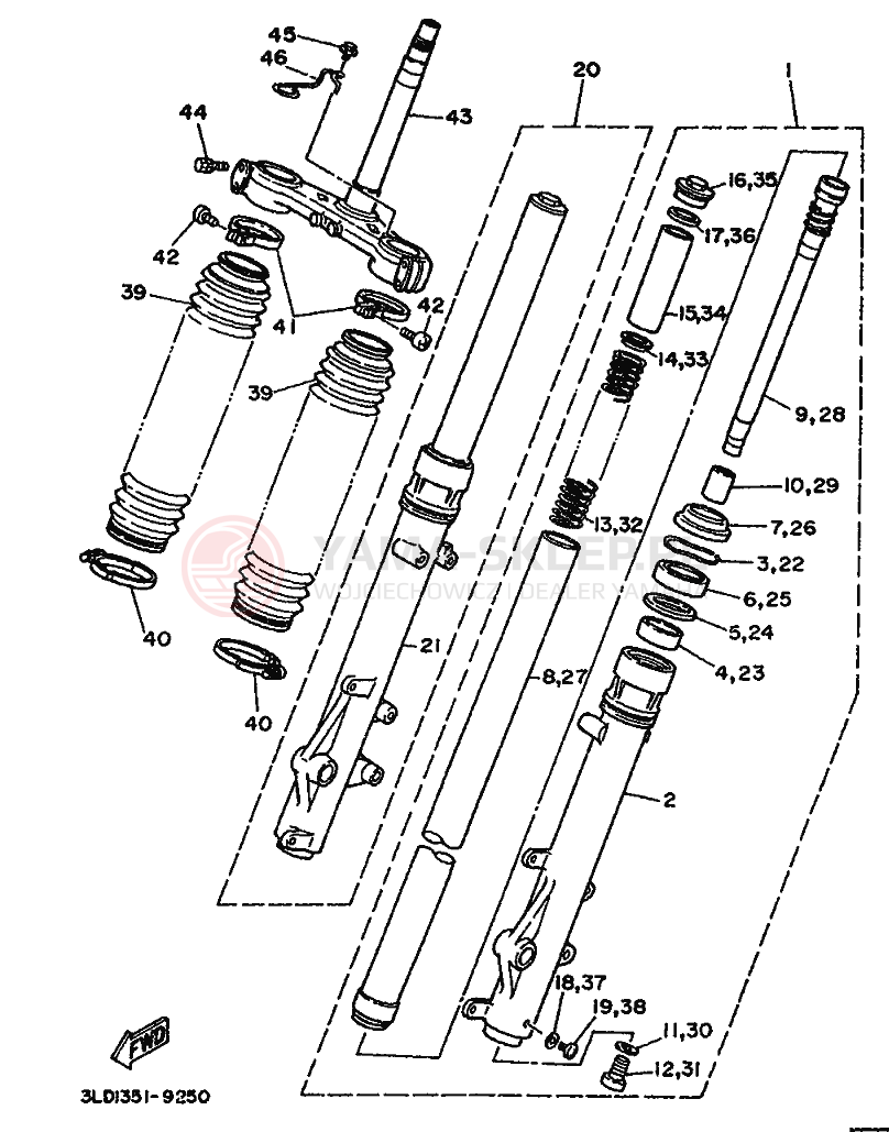 Schemat "Amortyzatory przód" do Yamaha XTZ750 SUPERTENERE