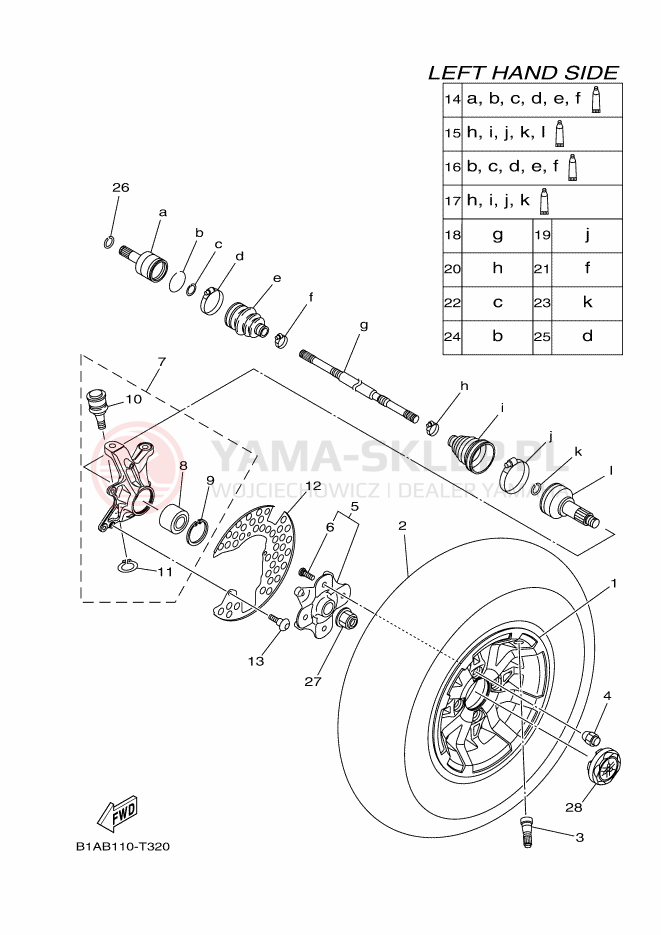 Schemat "Koło przód" do Yamaha GRIZZLY 700 EPS